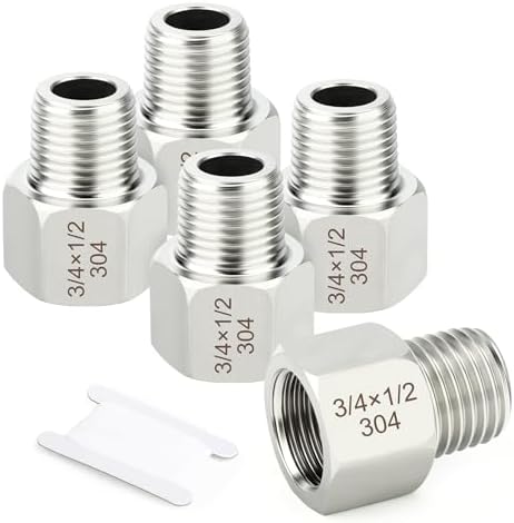 TAISHER 5PCS 304 Stainless Steel Pipe Fitting, New Reducer Adapter, 1/2" NPT Male x 3/4" NPT Female, Reducing Pipe Adapter Fitting