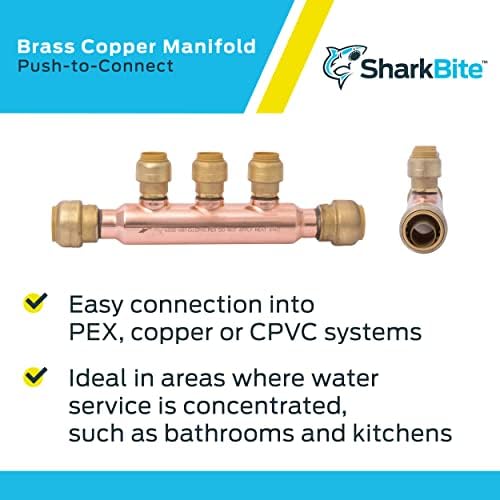 SharkBite 3/4 Inch x 1/2 Inch Outlet 3 Port Open Multi-Port Tee, Push to Connect Brass Plumbing Fittings, PEX Pipe, Copper, PVC, 25552LF