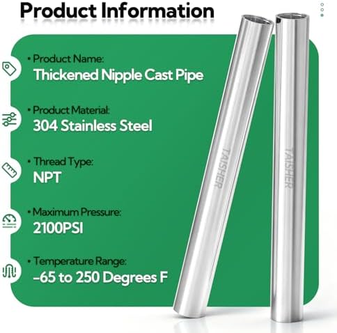 TAISHER 2Pcs Thickened Nipple Cast Pipe 1/4" NPT Female, 8" Length