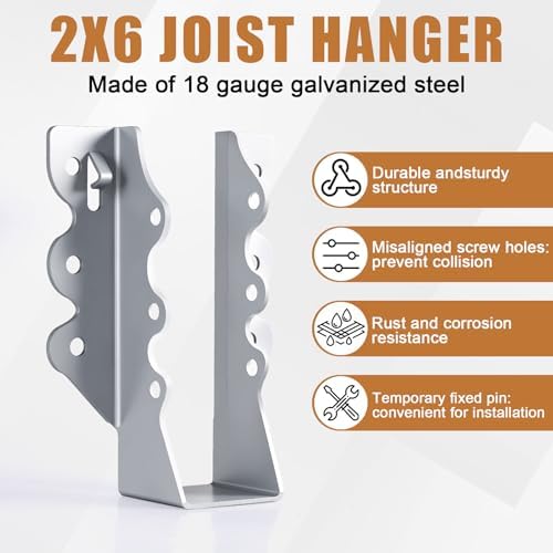 2x6 Joist Hangers Galvanized 20 Pcs,16 Gauge Face Mount Joist Hanger