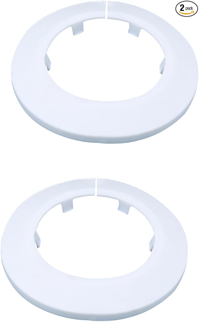 63mm Pipe Cover Decoration; Fit 2.48" Outer Diameter Pipe/Hole; White PP Plastic Escutcheon Collar; Snap-on Water Escutcheon Plate for Bathroom Kitchen Wall Tube Decor 2 Pcs