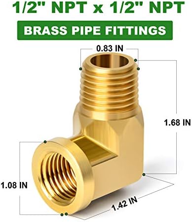 TAISHER 2PCS 90 Degree Barstock Street Elbow, 1/2 Inch NPT Male Pipe to 1/2 Inch NPT Female Brass Pipe Fitting