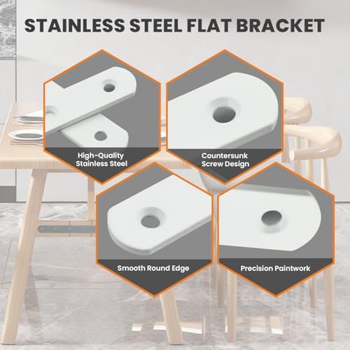 Alise Flat Bracket ,8 Inch White Mending Plate Flat Brace for Wood Shelves