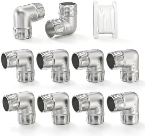 10PCS 304 Stainless Steel 90 Degree elbow,3/8" NPT Male × 3/8" NPT Male Thread Pipe Fitting