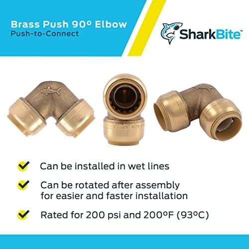 SharkBite 1 Inch 90 Degree Elbow, Push to Connect Brass Plumbing Fitting, PEX Pipe, Copper, CPVC, PE-RT, HDPE, U260LFA