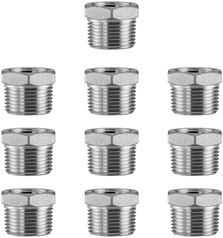 Stainless Steel 1/2" Male NPT to 1/4" Female NPT Reducer Hex Bushing Pipe Fitting Adapter (pack of 10)