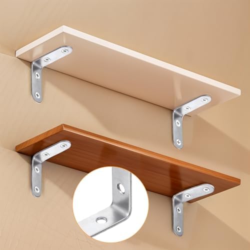 20 Pcs L Bracket Corner Braces 2 Inch Stainless Steel Heavy Duty Shelf Bracket for Wood Shelves, Wall Hanging Support 90 Degree Joint Right Angle Brackets with Screws