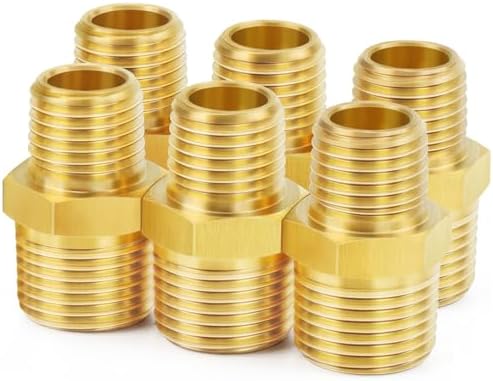 ChillWaves Brass Pipe Fitting，Reducer Hex Nipple 1/2" NPT Male x 3/8" NPT Male Thread Adapter(6-PACK)