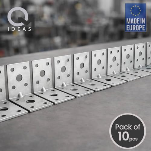 10 Pack Angle Brackets (1.97" x 1.97" x 1.38") Heavy Duty Corner Sleeper Bracket with Beading Timber Wood Metal Joining Fixing L Galvanised Steel Sheet Connector