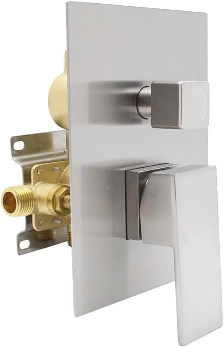 2 Way Outlet Function Solid Brass Shower Diverter Valve Mixer Rough-In Shower Handle Valve Kit Replacement in Brushed Nickel