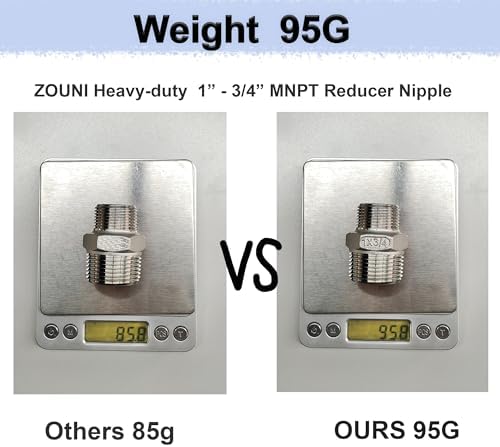 ZOUNI 2pcs Reducing Hex Nipple, 304 Stainless Steel 1" NPT Male x 3/4" NPT Male Pipe Fitting Reducer Nipple Adapter 2000psi Reducer Straight Connector (2pcs, 1"-3/4")