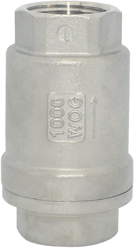 NPT Female WOG1000 Check Valve,Vertical Check Valve,NPT Spring Loaded in-line Low Cracking Pressure,Stainless Steel SS316 CF8M (1/2")