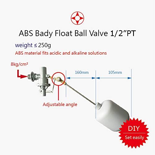 ABS Balanced Float Ball Valve, 100 psi Pressure, 1/2 inch PT Male