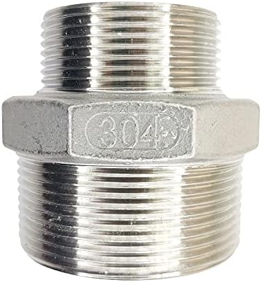 Male Hex Nipple Threaded Reducer Connector Pipe Fitting Adapter,Stainless Steel 304 NPT (2" x 1-1/2")