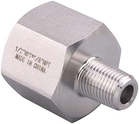 Forged Reducer Adapter Fitting - Stainless Steel 304 Reducing Pipe Connector, 1/2" NPT Female x 1/8" NPT Male (pack of 5)