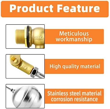 GASHER 1PCS 3/4" 304 Stainless Steel Float Ball Valve with 3/4"G Female x 3/4"NPT Male Adapter, DN20 Adjustable Water Tank Float Ball Valve for Stock Tank Pool Water Level Control