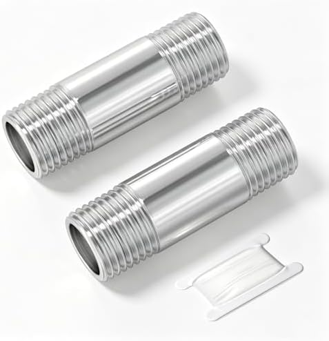 TAISHER 2Pcs 304 SS Nipple Cast Pipe Fitting 3/8" NPT Male, 2" Length