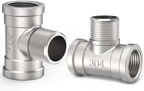 ChillWaves 304 Stainless Steel Pipe Fitting, Male Branch Tee 1" NPT Female x 1" NPT Male x 1" NPT Female Thread Adapter(2-PACK)