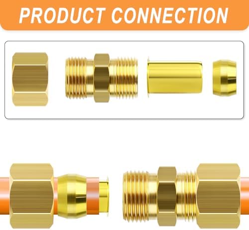 GASHER 100PCS Brass Compression Fitting, Brass Compression Insert Tube Support 1/2" Tube OD