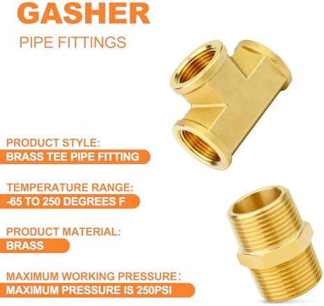 GASHER 1PCS Brass Tee Pipe Fittings, 3/4" NPT Female x 3/4" NPT Female x 3/4" NPT Male Pipe Fittings, Male Run Tee