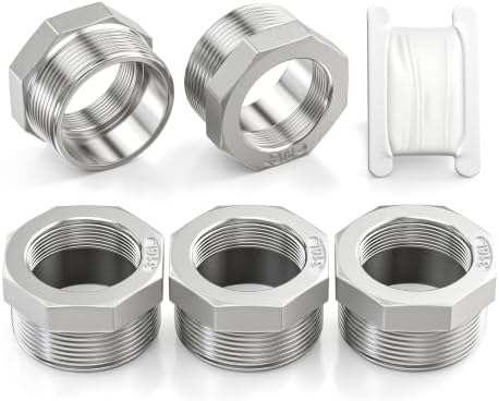 Taisher 5pcs 316L SS Reducer Hex Bushing,1" MNPT x 3/4" FNPT Pipe