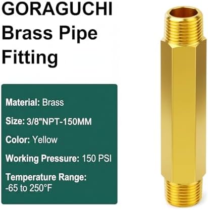 2PCS Brass Pipe Fitting, 3/8" NPT Male Nipple, 6" Length for water/oil/air/fuel