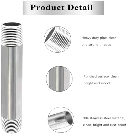 GeilSpace 1/2" x 36" 304 Stainless Steel Nipple Pipe Fitting, NPT Threaded