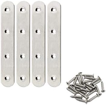 4 Pack Flat Mending Plate for Wood,ULIFESTAR Stainless Steel Straight Brackets 130mm / 5" Length 4 Screw Hole Flat Repair Fixing Wood Brace Joining Plates Connector with Fixing Screws