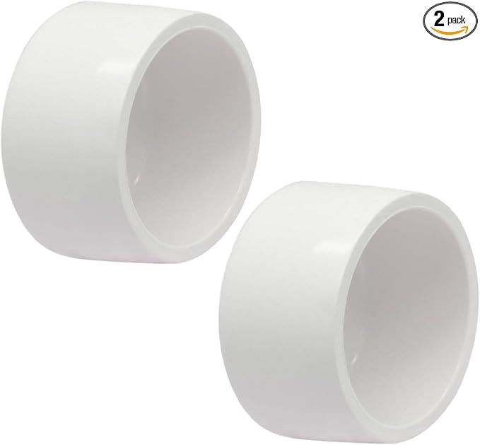 2 Pack 2 Inch PVC Cap, SCH40 PVC Pipe End Cap Fitting Furniture Grade Pipe End Plug Adapter, White Plug Socket Fittings for Build Furniture DIY Garden Shelf