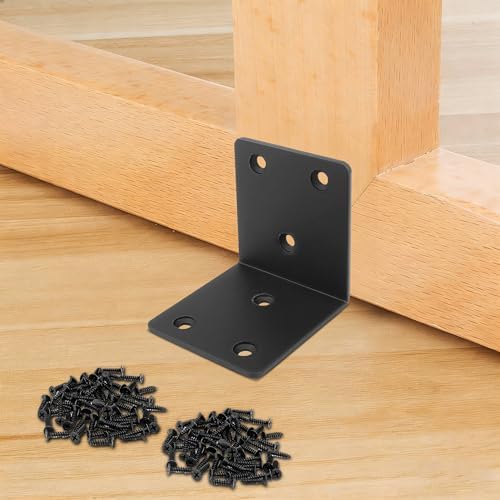 30 Pack Angle Brackets, 1.5" x 1.5" Black Heavy Duty Stainless Steel Corner Brace, L Shaped Shelf Bracket 90 Degree Corner Bracket for Wood Furniture Cabinets Shelves