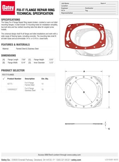 Oatey Fix-It Stainless Steel Flange Repair Ring, Adjustable Toilet Flange Repair Kit for Broken or Cracked Mounting Flanges, Secure Seal