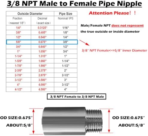 Beduan 304 SS 3/8 Male to Female NPT Threaded Pipe 4 Length Nipple 2PCS
