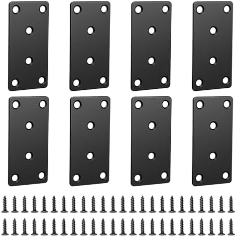 Flat Brackets for Wood Flat Mending Plate Straight Brace Flat Bracket Flat Metal Brackets for Wood Fixing Joining Plate with Screws for Tables Cabinets Bookshelves 8Pcs 1.57’’ x 3.14''