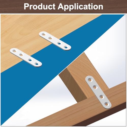 24 Pack Flat Brackets White Straight Braces 3 Inch Stainless Steel Mending Plates, Heavy Duty Repair Fixing Joining Metal Strip for DIY, Wood, Furniture, with Screws