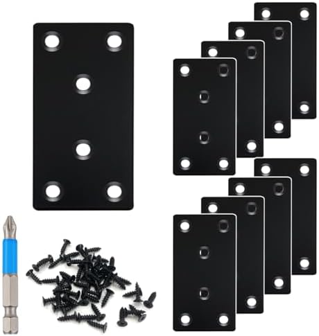 QSJ 8 Pack Black Flat Mending Plate 3.15x1.57'', Stainless Steel Bracket, Straight Metal Brace Bracket, Fixing Joining Plate for Wood Furniture Fastening & Fixing