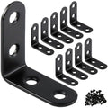 2 Inch L Brackets 10 Pack - 90 Degree Black Corner Braces for Wood Furniture & Shelves - Small L Shape Metal Support Brackets for DIY Home Improvement/ Cabinet & Wall Mounting