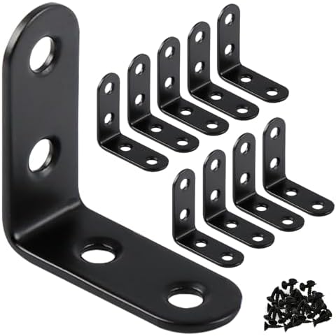 2 Inch L Brackets 10 Pack - 90 Degree Black Corner Braces for Wood Furniture & Shelves - Small L Shape Metal Support Brackets for DIY Home Improvement/ Cabinet & Wall Mounting