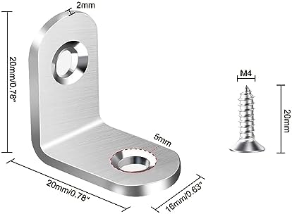 20Pcs Stainless Steel L Brackets - 20mm Right Angle Corner Brace, Heavy Duty Metal, 90 Degree Joints (0.79"x0.79"x0.63")