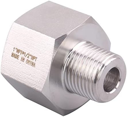 Forged Reducer Adapter Fitting - Stainless Steel 304 Reducing Pipe Connector, 1" NPT Female x 1/2" NPT Male (pack of 5)