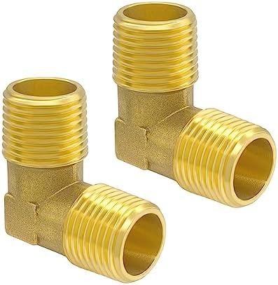 Hooshing 1/2" NPT Male to Male 90 Degree Elbow Brass Pipe Fitting, 2 Pack