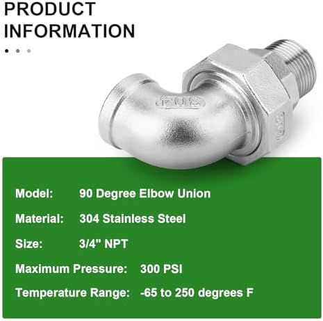 TAISHER 2PCS 304 Stainless Steel 90 Degree Elbow Union, 3/4" NPT Female x 3/4" NPT Male Cast Pipe Fitting