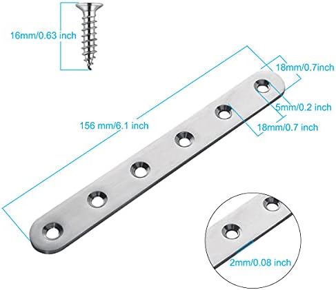 4 Pieces Stainless Steel Straight Brace (6.1 x 0.7 inch，156 x 18 mm) Flat Straight Braces, Straight Brackets, 24 Pieces Screws Included