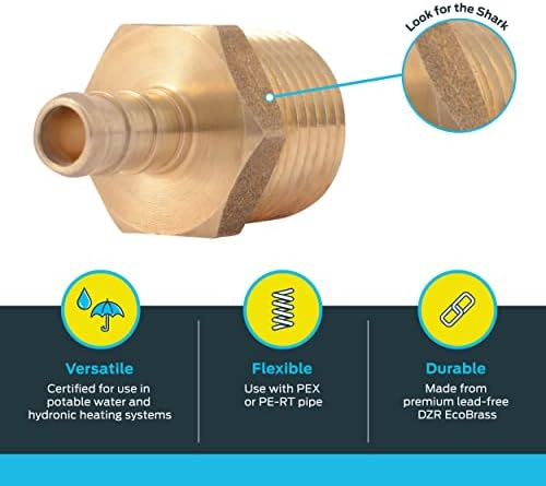 SharkBite 3/8 x 1/2 Inch Crimp MNPT Male Adapter, Pack of 10, Brass Plumbing Fitting, PEX Pipe, Copper, UC118LF