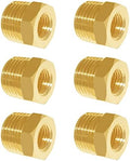 Hooshing 6PCS Brass Reducer Hex Bushing 1/2" NPT Male x 1/8" NPT Female