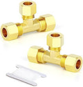 GASHER 2PCS Brass Compression Tube Pipe Fitting Connector, Tee，1/2" x 1/2" x 1/2" Tube OD Connector