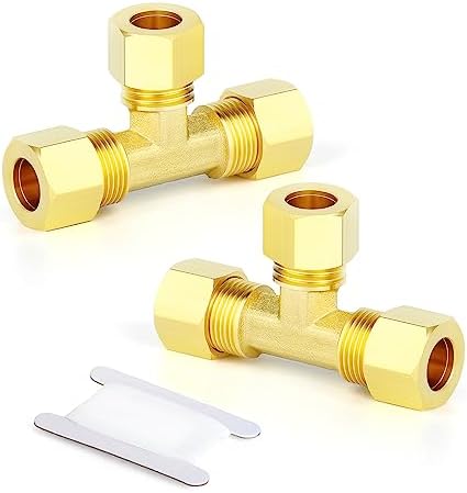 GASHER 2PCS Brass Compression Tube Pipe Fitting Connector, Tee，1/2" x 1/2" x 1/2" Tube OD Connector