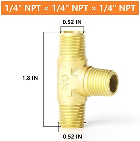 GASHER 5PCS Brass 3 Way, 1/4" x 1/4" x 1/4" NPT Male Tee Pipe Fittings