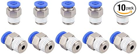 SNS Male Straight Push to Connect Pneumatic Fittings 8mm Tube OD x 1/8 NPT Nickel Plated Brass（10 PCS） SPC8-01NPTBE
