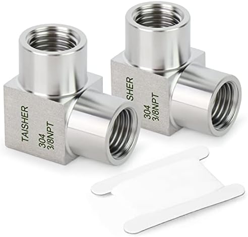 TAISHER 2PCS 304 Stainless Steel Square 90 Degree Barstock Street Elbow, 3/8 Inch NPT Female Pipe to 3/8 Inch NPT Female 304 Stainless Pipe Fitting