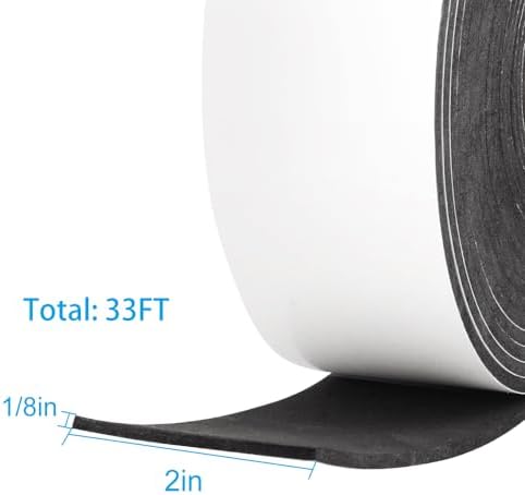 High Density Foam Tape,2 Inch Wide x 1/8 Inch Thick Door Insulation Tape,Adhesive Weather Stripping for Doors Window,Foam Seal Proofing Tape,33 Feet Long